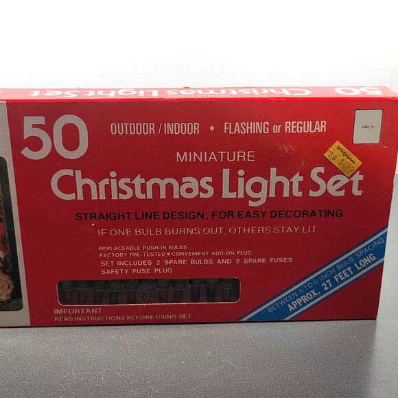 Joy Brite 50 Miniature Christmas Light Set Vintage Indoor Outdoor  27 Ft NOS - Picture 3 of 16